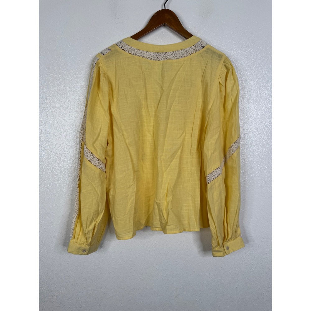 Jennifer & Grace Banana Yellow Embroidered Lace Cotton Blouse XL CT2935M - Picture 2 of 7